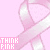 Pink background with repeating silver ribbons and 'THINK PINK' text, some frames showing small pink hearts.