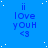 Blue background with white dots, repeated text "ii love youH <3" in dark blue, and a gray rectangle in the bottom-right corner.
