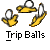 Animated contact sheet showing three frames of a pixelated yellow running stick figure with white spherical heads and limbs, labeled "Trip Balls" under each frame, alongside red and black text promoting badassbuddy.com.