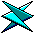 Four pixelated star-shaped icons with cyan and teal color gradients on a gray background, arranged in a