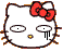 Pixelated white cat face with red bow, yellow nose, and brown whiskers; three variations show different eye states and blue water droplets.