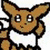 Pixelated brown Pokémon with white chest and yellow leaf on head, showing multiple expressions and a lemon prop.