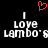 Red pixelated heart above two identical white text blocks reading 'I Love Lambo's' on black background.