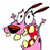 A 512x256 contact sheet showing two animated frames of a cartoon dog character holding a bowl, next to green text reading "Original Icons .com" on a dark background.