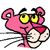 A 50x50 pixel animated contact sheet showing two frames of a pink cartoon panther character with yellow eyes, red nose, and white paws against a gray transparency background.