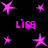 A black background displays multiple pink star shapes and four instances of the text 'LISA' in a pixelated font.