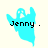 Pixelated blue ghost icon with 'Jenny.' text, showing animation variation in ghost shape and text position across frames.
