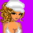 Pixel art contact sheet showing two frames of a female character in white lingerie and dress against purple background with text "MiSs. NeW BoOtY!!!"