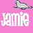 Six display a gray seal icon above text reading 'Jamie' in various fonts and colors on solid backgrounds