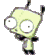 25 pixelated green cartoon characters with large white eyes, black limbs, and antennae in various poses against a gray background