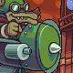 Pixel art image of a green crocodile-like character with goggles holding a large cannon, next to a black displaying 'NEW!' and 'UPDATED!'