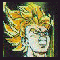 Pixelated anime-style character with spiky yellow hair and a white face, set against dark background with green text reading 'Original Icons .com' on right.