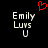 Pixelated text 'Emily Luvs U' in white on black background with red heart symbol above text.