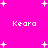 Bright pink background with scattered white plus signs and four instances of the text 'Keora' in pixelated font.