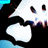 Pixelated static image of a stylized character with black hair, white face, and blue accents against dark background.
