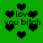 Green background with repeating dark blue heart shapes and text reading 'i love you bitch' in pixelated font, arranged in a pattern with some hearts inverted