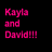 text-based icons with color variations and heart symbols on a black background, featuring 'Kayla and David!!!' and 'i love you! <3' in multiple styles