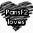 A static four- of pixelated text and imagery: a gray heart with 'Paris F2 loves', red nail polish bottles, colorful anime-style background with 'and friends well', and multicolored 'best friends' text