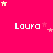 A bright pink background with repeated white text 'Laura' and scattered yellow and pink stars in a pattern