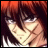 Pixelated anime-style character with red hair and closed eyes, next to stylized text on a black background.