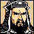 Pixelated static icon of a historical figure with long hair and beard, wearing traditional headgear against an orange-and-white checkered background.