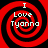 Four identical red and black spiral patterns with white text reading "I Love Tyanna" arranged in a on a solid black background