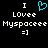 Static pixel art displays 'I Lovee Myspaceee =]' text with a cyan heart symbol on black background.
