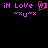Pixelated text and symbols in purple and red on black background, with a central animated heart symbol.