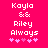 Pixelated text 'Kayla & Riley Always' with pink hearts on a bright pink background, showing animation in heart positions.
