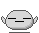 Pixelated gray spherical character with wing-like appendages in multiple expressions including neutral, smiling with pink cheeks and red mouth, and dead-eyed with plus signs.