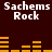 Dark brown background with repeated white text "Sachems Rock" and orange horizontal bar graphs in pixelated style.