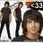 A pixelated image of a person in dark clothing with multiple poses and a red-and-yellow graphic above the head, displayed in a