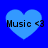 Four identical blue heart-shaped icons with black text 'Music <3' on a solid blue background, arranged in a