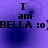 Purple background with black text reading "I am BELLA :o)" in four repeated , each with a subtle circular motion effect