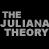 A contact sheet of six animated frames showing a gray stick figure playing guitar with repeated text "THE JULIANAJULIANA THEORY" in varying opacity and position against black background.