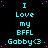 Cyan text on black background with pink dots, repeating 'I Love my BFFL Gabby<3' in across multiple and