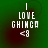 Green background with white pixelated text reading "I LOVE GHINCA <3" arranged vertically, with a subtle red circular gradient in the background.