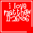 Red square icon with white text "i love matthew" and a small white heart in the top-right corner.