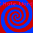 Four red and blue spiral patterns arranged in a with repeated text at top and bottom