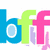 Pixelated graphic with colorful text and heart symbols on a split background.