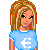 Pixel art buddy icon featuring a female character with blonde hair wearing a blue shirt with euro symbol and dark pants, alongside text reading "i love skaters" on a light blue background.