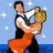Pixelated animation of a couple dancing in traditional attire against a blue starry background with horizontal water line.