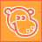Pixelated orange icon with red outline and white accents, featuring two small square shapes near the bottom right.
