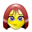 Yellow-skinned character with reddish-brown bobbed hair and blue eyes in a of facial expressions