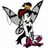 Pixelated character with gray wings, red scarf, and pink boots stands in dynamic pose against white background.