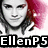 Six distinct pixelated portraits of a woman with varying hair colors and backgrounds, overlaid by repeated text "EllenP5" in bold white letters on black bars.