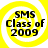 Four identical yellow circular icons with white spiral patterns and black text reading "SMS Class of 2009" in a