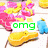 six showing a yellow crocodile-like creature with pink and yellow flowers, blue shorts-clad figure, and changing text overlays