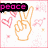 A static pixel art icon with a peace sign, pink hearts, and the word 'peace' in magenta text on a white background.