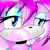 A pink-haired character with blue eyes and a white muzzle appears in four showing subtle facial expression changes